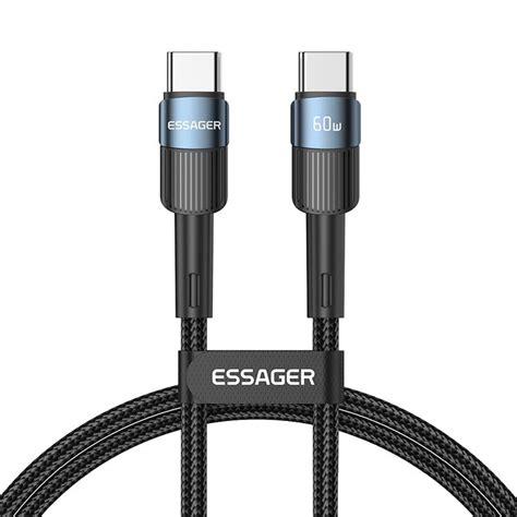 ESSAGER 2m PD 60W Type-C Male to Type-C Male Fast Charging Cable 480Mb ...