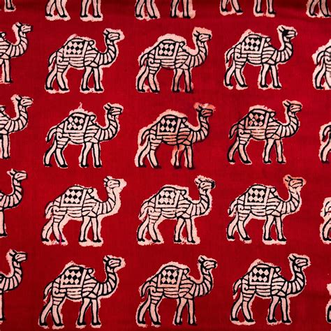 Pure Cotton Bagru Red With Cream Cemal Motif Hand Block Print Fabric ...