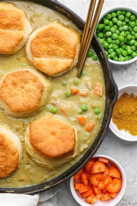 Chicken Curry Pot Pie with Biscuits - The Wooden Skillet