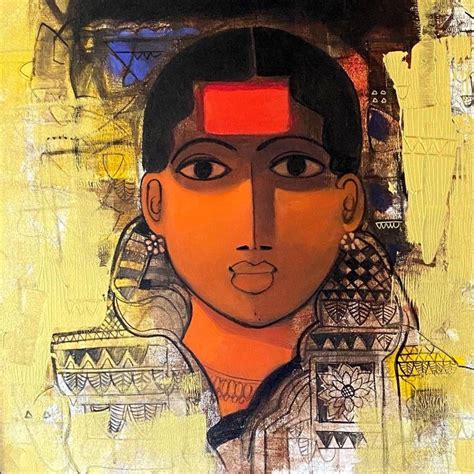 "The Indian Woman 11": Yellow Acrylic Painting by Sachin Sagare ...