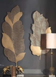 The Grandeur Modern Pure Stainless Steel Wall Leaf Art with Gold Color ...