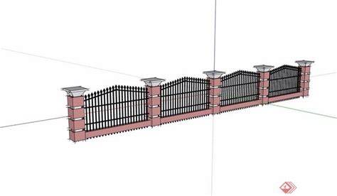 详细的小区铁艺栏杆围墙素材设计su模型