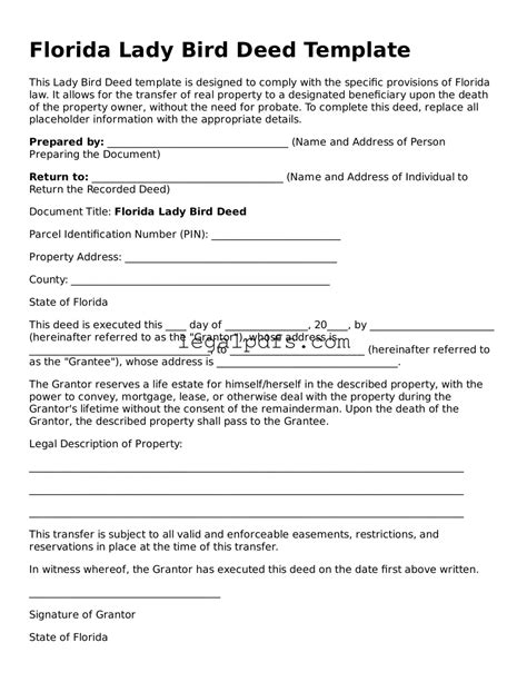 Florida Lady Bird Deed Template — Printable PDF Form