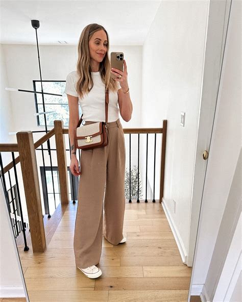 Tan Trousers Outfit, Pants Outfit Work, Trouser Outfits, Wide Leg Pants ...