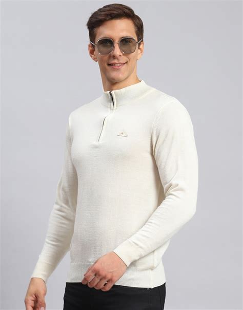 Buy Men Cream Solid High Neck Full Sleeve Pullover Online in India ...