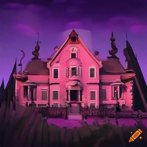 Coraline's pink palace exterior at midnight on Craiyon