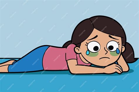 A cartoon illustration of a girl laying on the floor with her crying face | Premium AI-generated ...