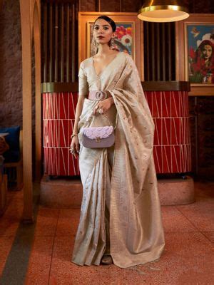 Buy Odette Off White Woven Design Silk Blend Handloom Saree for Women ...