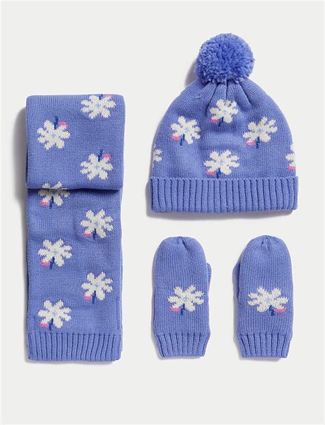 Buy Kids' Floral Hat, Scarf and Mitten Set (1-6 Yrs) at Marks & Spencer