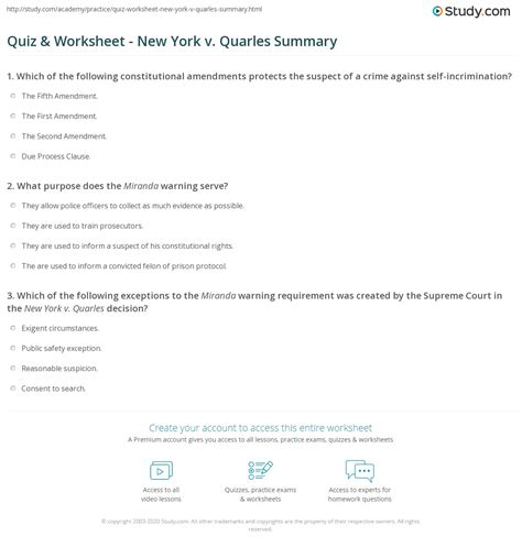 Quiz & Worksheet - New York v. Quarles Summary | Study.com