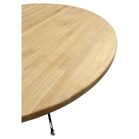 Post modern round maple butcher block dining table on chrome base For ...