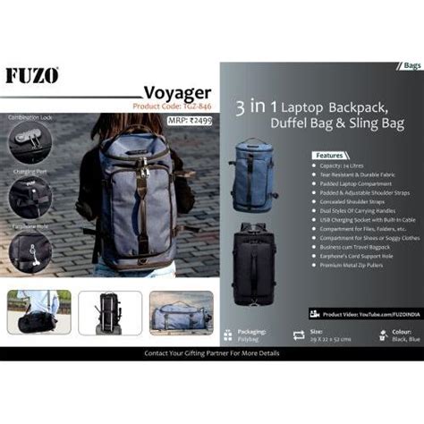 Fuzo Voyager Backpack cum Duffle TGZ-846 in bulk for corporate gifting ...