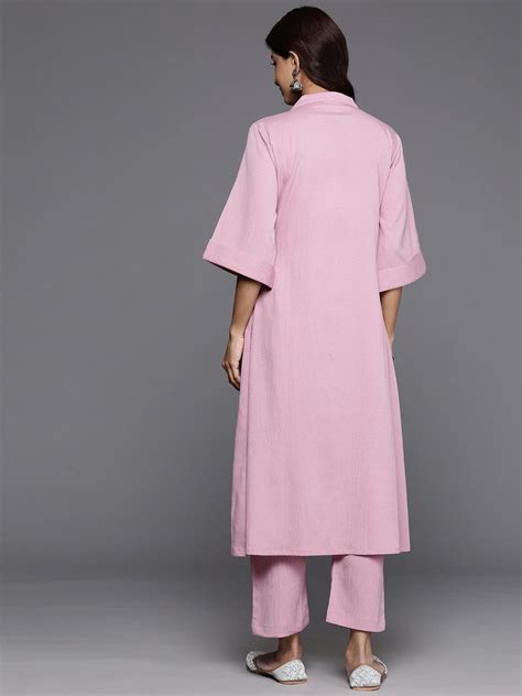 Varanga Women Pink Shirt Collar Neck A-Line Kurta Paired With Tonal Bottom