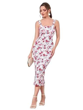Buy Attire Empire Women Floral Print Split Back Bodycon Pencil Dress ...