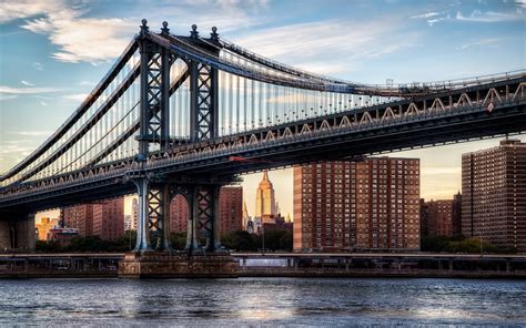 Manhattan Bridge Majesty: Stunning New York Skyline HD Wallpaper