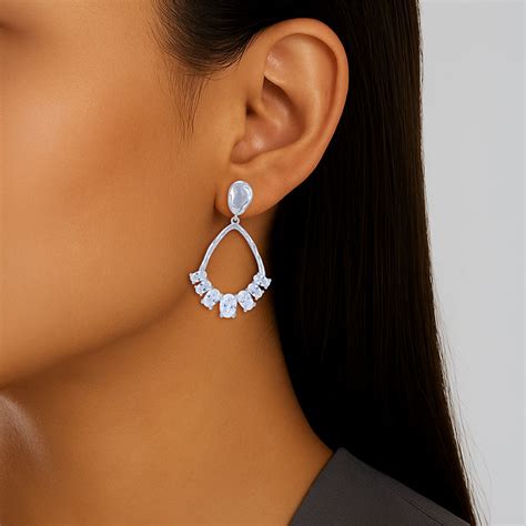 925 Sterling Silver Open Teardrop Cluster Crystal Drop Earring for Wom ...