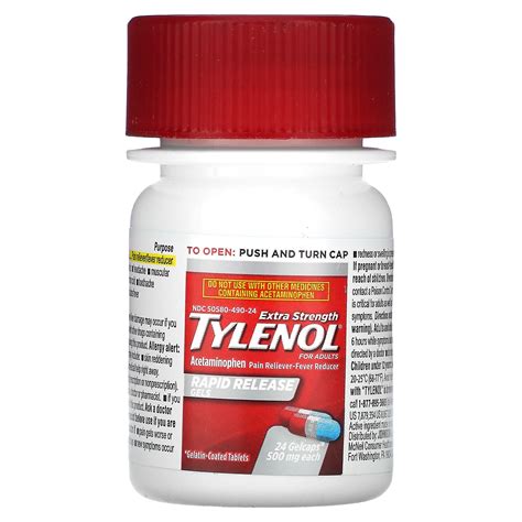 Tylenol, Rapid Release Gels, Extra Strength Acetaminophen for Adults ...