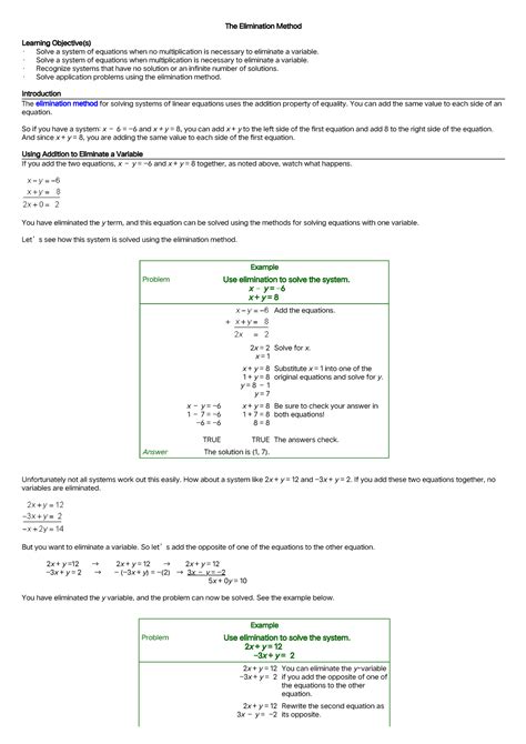 Image result for Elimination Algebra Examples