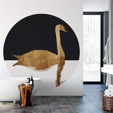 Round wall mural Kubistika - Swan Lake Half Moon - non self-adhesive ...
