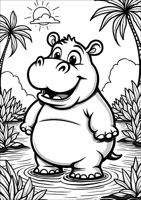 Happy hippopotamus - Hippopotamus Coloring Pages