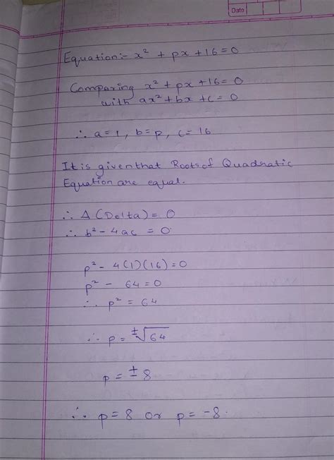 Write all the values of p for which the quadratic equation x2 +px+16=0 ...