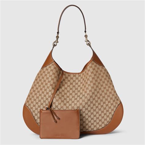 Gucci B maxi shoulder bag in beige and dark brown GG canvas | GUCCI® US