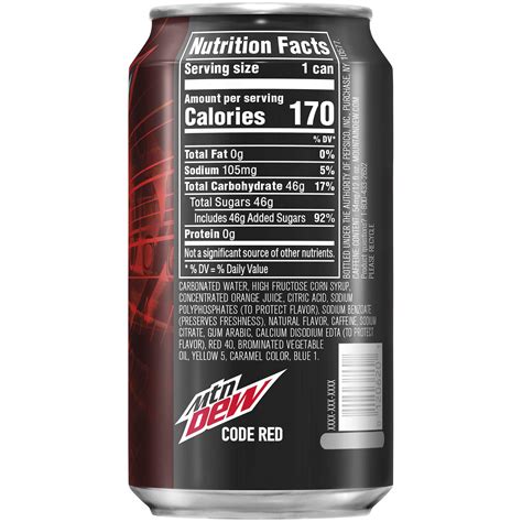 Mountain Dew Nutrition Label 12 Oz