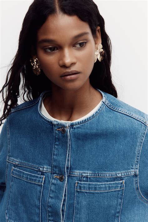 Collarless trucker jacket - Denim blue - Ladies | H&M IN