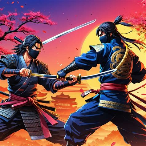 samurai fighting with a ninja using katana Prompts | Stable Diffusion ...