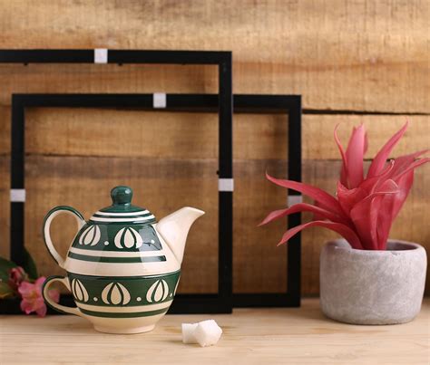 Caffeine Ceramic Stoneware Handmade Green Mughal 2 in 1 Tea Set with ...