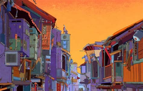 Download wallpaper Style, Roof, Building, Background, Slums, Roof, Art ...