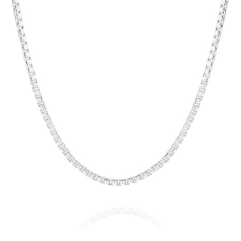 18K White Gold Box Link Diamond Cut Chain - Medium
