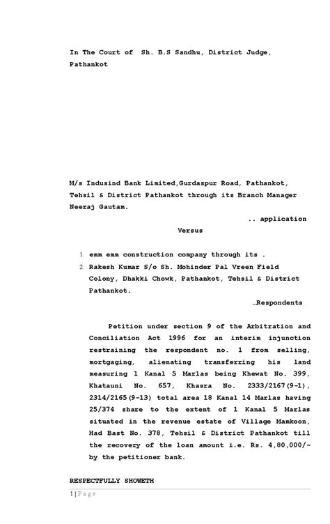 Indusind bank versus emm emm construction company section 9 arbitration ...