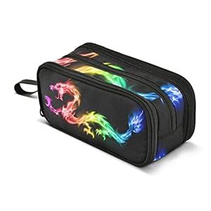Fire Rainbow Dragon Pencil Case Large Capacity Pen Bag with Compartment ...
