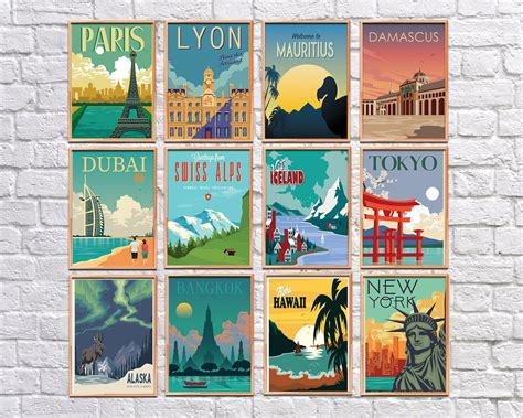 Retro Travel Posters Poster Set Art Downloads Digital | Etsy