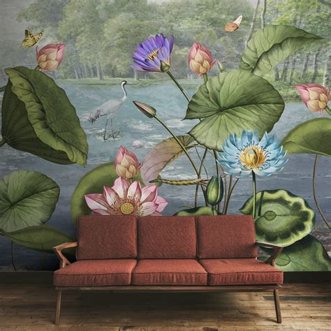Lotus Leaves in Tropical Setting Wallpaper | Life n Colors
