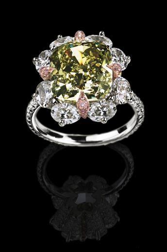 Chameleon fancy greyish yellowish green diamond ring | Jewelry ...