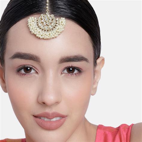 LAIDA Gold-Plated Artificial Stones & Beads-Studded Maang Tikka