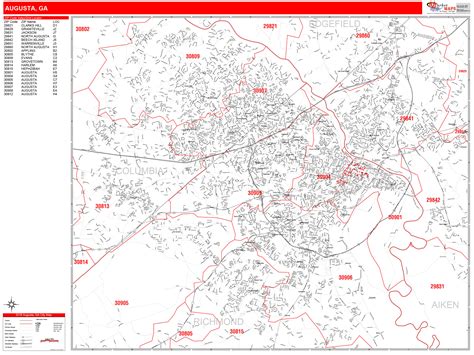 Augusta Georgia Zip Code Wall Map (Red Line Style) by MarketMAPS ...