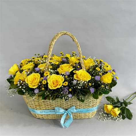 Premium Jute Basket Full of Yellow Rose - DP Saini Florist & Baker's