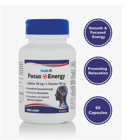 Buy Healthvit Focus & Energy Caffeine 100 mg L-Theanine 100 mg, 60 ...