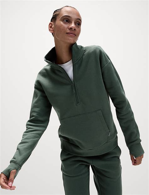 Buy Cotton Rich Funnel Neck Half Zip Sweatshirt at Marks & Spencer