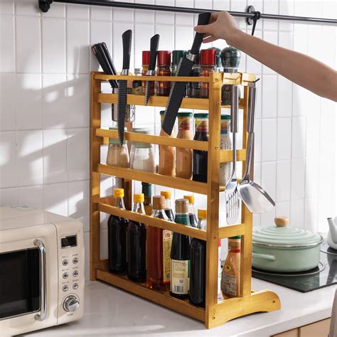 Bamboo 3 Tier Tabletop Mount Spice Rack Organizer For Kitchen Platform ...