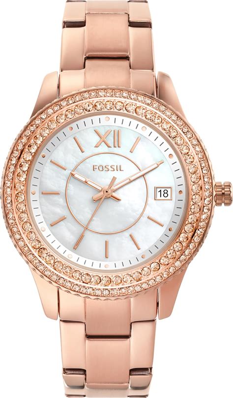 FOSSIL Womens Watch Stella, 37 mm, Case Size, Quartz Movement, Stainless Steel Strap, Rosegold ...