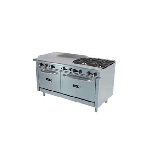 Estufa 6 quemadores con plancha elevada gratinador y 2 hornos ® El Encanto