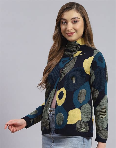 Buy Women Navy Blue Self Design H Neck Full Sleeve Sweater Online in ...