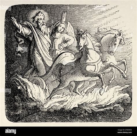 The ascension of Elias. Elijah is taken to heaven in a chariot of fire ...