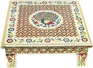 RS HANDICRAFT AND MARBLES Pooja Chowki Aluminium GOLD Foil Designer ...