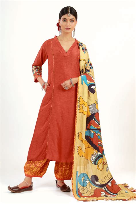 Orange Durga Set kurta+ salwar+ dupatta (SET OF 3 ) – udd Studio