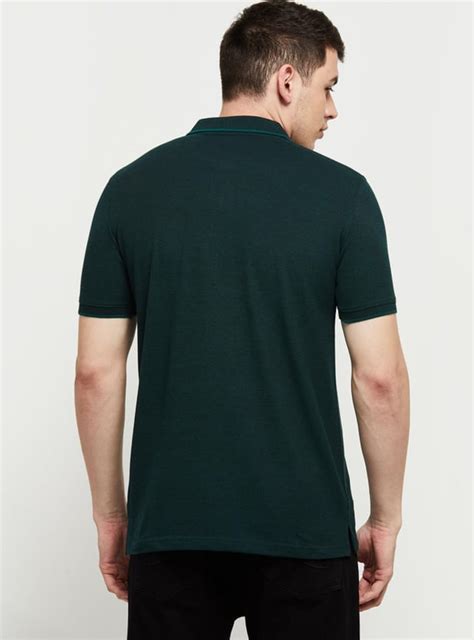 Buy Men Textured Slim Fit Polo T-shirt with Contrast Tipping Online at ...